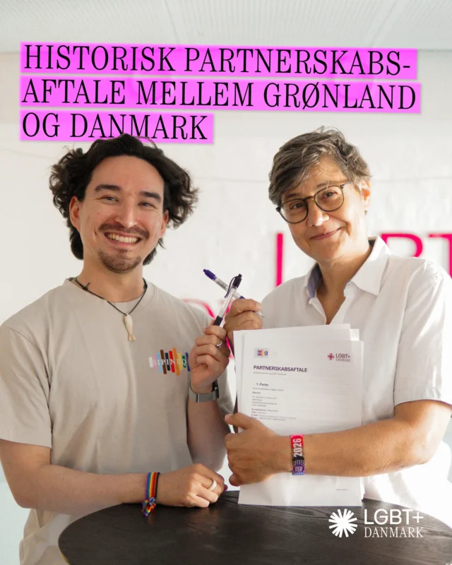 Historisk partnerskabsaftale styrker LGBTQIA+ rettigheder og trivsel i Grønland og Rigsfællesskabet🏳️‍🌈🏳️‍⚧️

Som et samlet rigsfællesskab har vi et fælles ansvar for bøsser, lesbiske, biseksuelle og transpersoner i Grønland såvel som Danmark. Og det er vi glade for, at vi nu har en officiel aftale om med @sipineqplus ✍
 
Læs mere om partnerskabsaftalen via linket i bio.